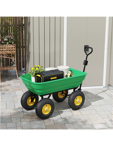 Outsunny 125 Litre Large Garden Cart Heavy Duty 4 Wheel Trolley Dump Wheelbarrow Tipping Truck Trailer - Green 845-636V01 - pic 98047 | FastDaddyshop