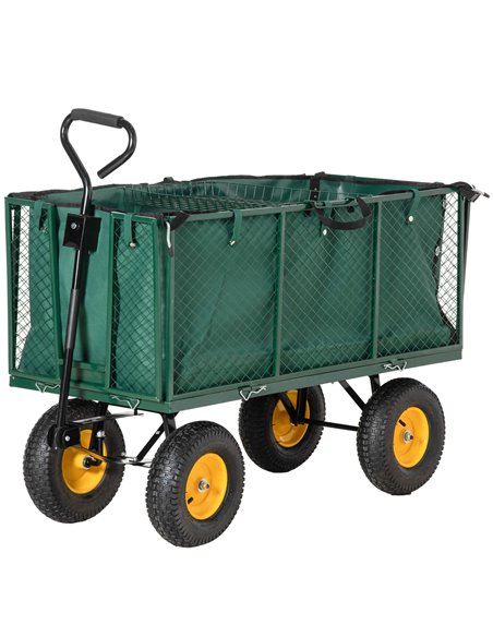 Outsunny Heavy Duty Garden Trolley with 4 Wheels, Metal Frame, and Pull Handle, Ideal for Gardening Tasks, Green 845-637 - pic 98048 | FastDaddyshop