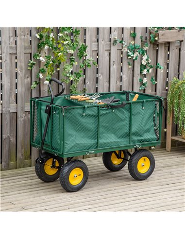 Outsunny Heavy Duty Garden Trolley with 4 Wheels, Metal Frame, and Pull Handle, Ideal for Gardening Tasks, Green 845-637