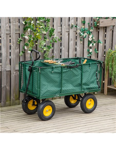Outsunny Heavy Duty Garden Trolley with 4 Wheels, Metal Frame, and Pull Handle, Ideal for Gardening Tasks, Green 845-637 - pic 98049 | FastDaddyshop