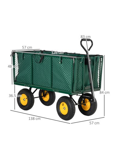 Outsunny Heavy Duty Garden Trolley with 4 Wheels, Metal Frame, and Pull Handle, Ideal for Gardening Tasks, Green 845-637