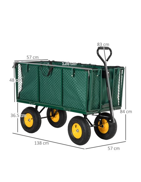 Outsunny Heavy Duty Garden Trolley with 4 Wheels, Metal Frame, and Pull Handle, Ideal for Gardening Tasks, Green 845-637 - pic 98050 | FastDaddyshop