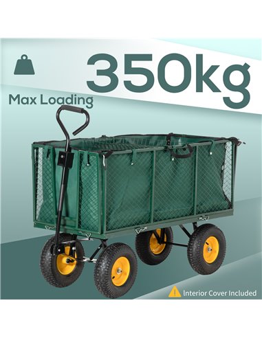 Outsunny Heavy Duty Garden Trolley with 4 Wheels, Metal Frame, and Pull Handle, Ideal for Gardening Tasks, Green 845-637