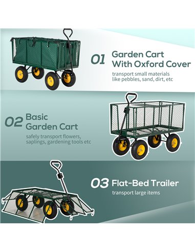 Outsunny Heavy Duty Garden Trolley with 4 Wheels, Metal Frame, and Pull Handle, Ideal for Gardening Tasks, Green 845-637
