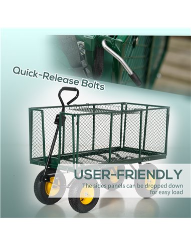Outsunny Heavy Duty Garden Trolley with 4 Wheels, Metal Frame, and Pull Handle, Ideal for Gardening Tasks, Green 845-637