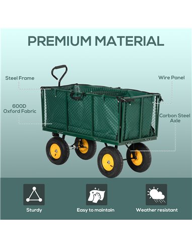 Outsunny Heavy Duty Garden Trolley with 4 Wheels, Metal Frame, and Pull Handle, Ideal for Gardening Tasks, Green 845-637