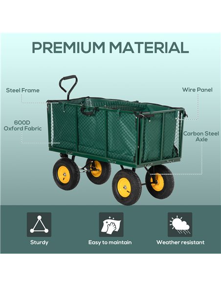 Outsunny Heavy Duty Garden Trolley with 4 Wheels, Metal Frame, and Pull Handle, Ideal for Gardening Tasks, Green 845-637 - pic 98054 | FastDaddyshop