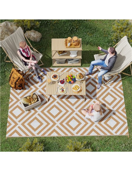 Outsunny Reversible Outdoor Rug, Waterproof Plastic Straw Mat with Carry Bag and Ground Stakes for Deck, RV, or Beach, Brown & W - pic 98121 | FastDaddyshop