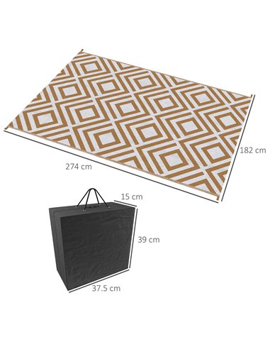 Outsunny Reversible Outdoor Rug, Waterproof Plastic Straw Mat with Carry Bag and Ground Stakes for Deck, RV, or Beach, Brown & W