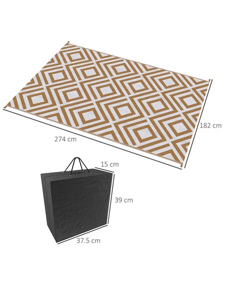 Outsunny Reversible Outdoor Rug, Waterproof Plastic Straw Mat with Carry Bag and Ground Stakes for Deck, RV, or Beach, Brown & W - pic 98122 | FastDaddyshop