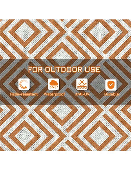 Outsunny Reversible Outdoor Rug, Waterproof Plastic Straw Mat with Carry Bag and Ground Stakes for Deck, RV, or Beach, Brown & W - pic 98124 | FastDaddyshop