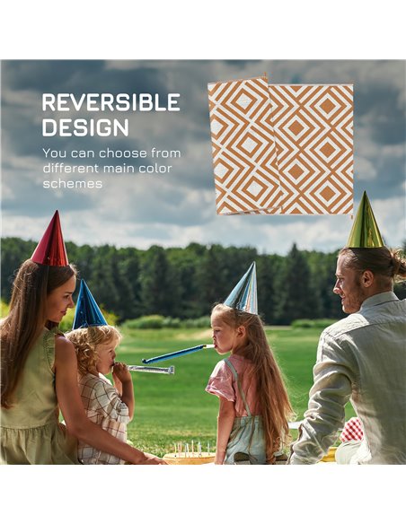 Outsunny Reversible Outdoor Rug, Waterproof Plastic Straw Mat with Carry Bag and Ground Stakes for Deck, RV, or Beach, Brown & W - pic 98125 | FastDaddyshop