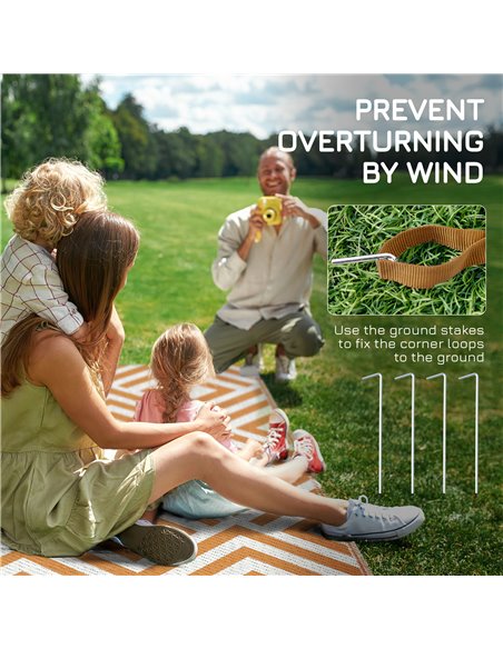 Outsunny Reversible Outdoor Rug, Waterproof Plastic Straw Mat with Carry Bag and Ground Stakes for Deck, RV, or Beach, Brown & W - pic 98126 | FastDaddyshop