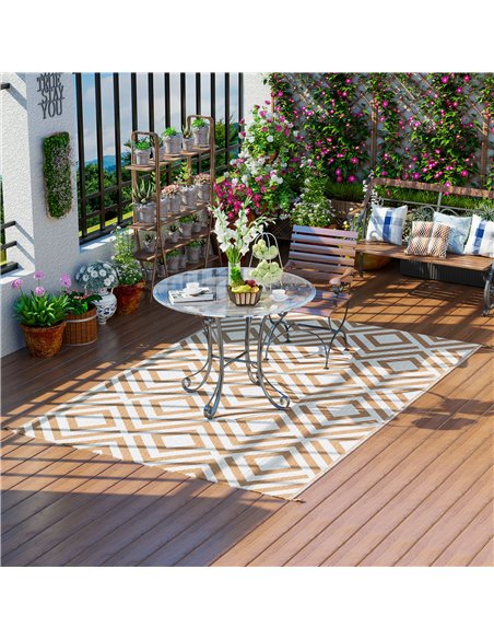 Outsunny Reversible Outdoor Rug, Waterproof Plastic Straw Mat with Carry Bag and Ground Stakes for Deck, RV, or Beach, Brown & W - pic 98128 | FastDaddyshop