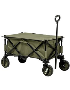 Outsunny Folding Garden Trolley on Wheels, Collapsible Camping Trolley with Folding Board, Outdoor Utility Wagon with Steel Fram