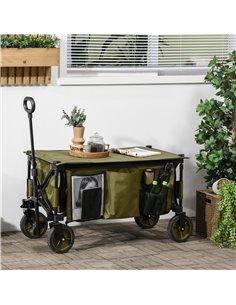 Outsunny Folding Garden Trolley on Wheels, Collapsible Camping Trolley with Folding Board, Outdoor Utility Wagon with Steel Fram 2