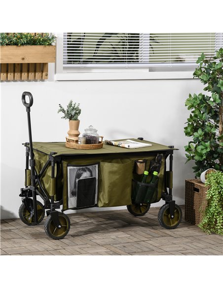 Outsunny Folding Garden Trolley on Wheels, Collapsible Camping Trolley with Folding Board, Outdoor Utility Wagon with Steel Fram - pic 98148 | FastDaddyshop