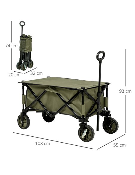 Outsunny Folding Garden Trolley on Wheels, Collapsible Camping Trolley with Folding Board, Outdoor Utility Wagon with Steel Fram - pic 98149 | FastDaddyshop