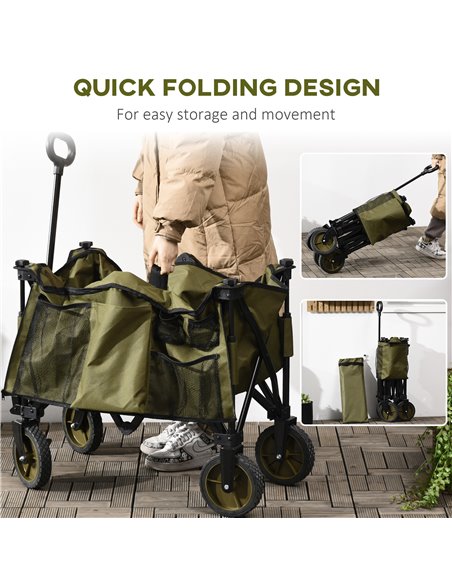 Outsunny Folding Garden Trolley on Wheels, Collapsible Camping Trolley with Folding Board, Outdoor Utility Wagon with Steel Fram - pic 98151 | FastDaddyshop