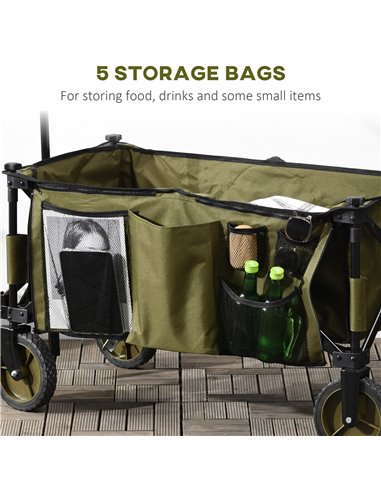 Outsunny Folding Garden Trolley on Wheels, Collapsible Camping Trolley with Folding Board, Outdoor Utility Wagon with Steel Fram