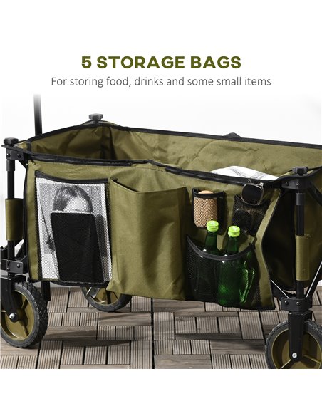 Outsunny Folding Garden Trolley on Wheels, Collapsible Camping Trolley with Folding Board, Outdoor Utility Wagon with Steel Fram - pic 98154 | FastDaddyshop
