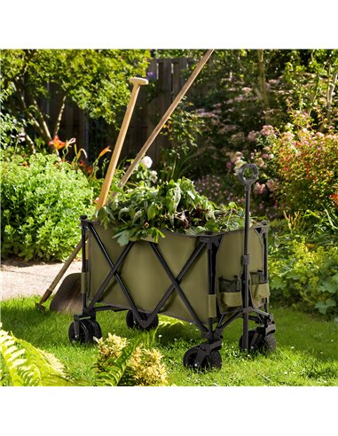 Outsunny Collapsible Garden Trolley, Folding Camping Cart, Outdoor Utility Wagon with Steel Frame, Green 845-848V00DG