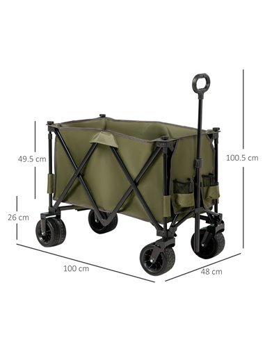 Outsunny Collapsible Garden Trolley, Folding Camping Cart, Outdoor Utility Wagon with Steel Frame, Green 845-848V00DG