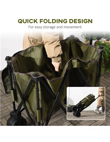 Outsunny Collapsible Garden Trolley, Folding Camping Cart, Outdoor Utility Wagon with Steel Frame, Green 845-848V00DG