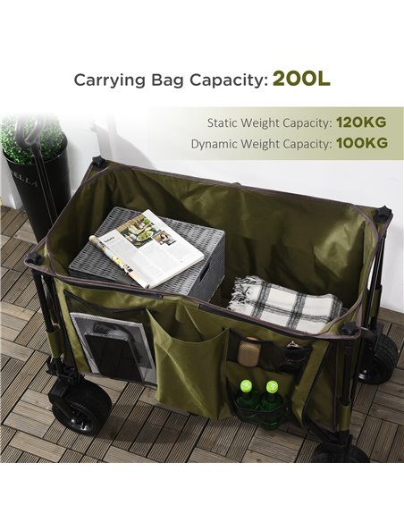 Outsunny Collapsible Garden Trolley, Folding Camping Cart, Outdoor Utility Wagon with Steel Frame, Green 845-848V00DG - pic 98162 | FastDaddyshop