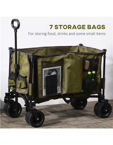 Outsunny Collapsible Garden Trolley, Folding Camping Cart, Outdoor Utility Wagon with Steel Frame, Green 845-848V00DG