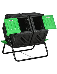 Outsunny Dual Chamber Garden Compost Bin, 130L Rotating Composter, Compost Maker with Ventilation Openings and Steel Legs 845-91