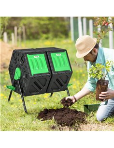 Outsunny Dual Chamber Garden Compost Bin, 130L Rotating Composter, Compost Maker with Ventilation Openings and Steel Legs 845-91 2