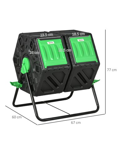 Outsunny Dual Chamber Garden Compost Bin, 130L Rotating Composter, Compost Maker with Ventilation Openings and Steel Legs 845-91