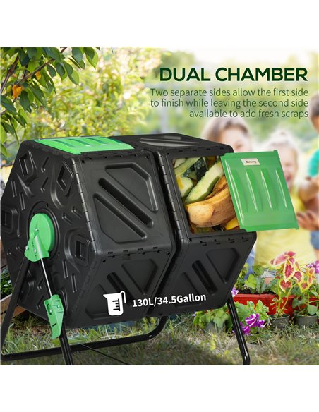 Outsunny Dual Chamber Garden Compost Bin, 130L Rotating Composter, Compost Maker with Ventilation Openings and Steel Legs 845-91 - pic 98168 | FastDaddyshop