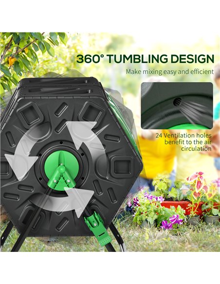 Outsunny Dual Chamber Garden Compost Bin, 130L Rotating Composter, Compost Maker with Ventilation Openings and Steel Legs 845-91 - pic 98169 | FastDaddyshop