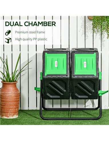 Outsunny Dual Chamber Garden Compost Bin, 130L Rotating Composter, Compost Maker with Ventilation Openings and Steel Legs 845-91