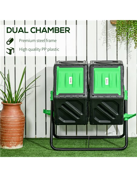 Outsunny Dual Chamber Garden Compost Bin, 130L Rotating Composter, Compost Maker with Ventilation Openings and Steel Legs 845-91 - pic 98171 | FastDaddyshop