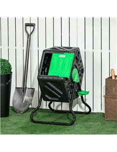 Outsunny 65L Garden Compost Bin, Single Chamber Rotating Composter, Compost Maker with 48 Ventilation Openings and Steel Legs 84 2