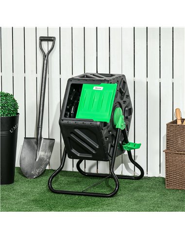 Outsunny 65L Garden Compost Bin, Single Chamber Rotating Composter, Compost Maker with 48 Ventilation Openings and Steel Legs 84