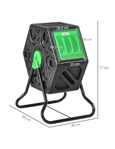 Outsunny 65L Garden Compost Bin, Single Chamber Rotating Composter, Compost Maker with 48 Ventilation Openings and Steel Legs 84
