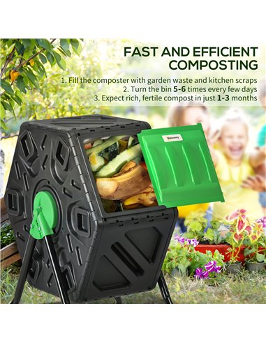 Outsunny 65L Garden Compost Bin, Single Chamber Rotating Composter, Compost Maker with 48 Ventilation Openings and Steel Legs 84