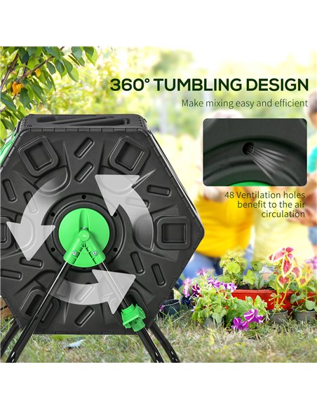 Outsunny 65L Garden Compost Bin, Single Chamber Rotating Composter, Compost Maker with 48 Ventilation Openings and Steel Legs 84 - pic 98178 | FastDaddyshop