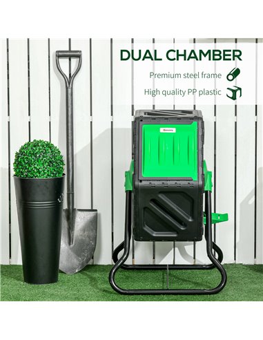 Outsunny 65L Garden Compost Bin, Single Chamber Rotating Composter, Compost Maker with 48 Ventilation Openings and Steel Legs 84