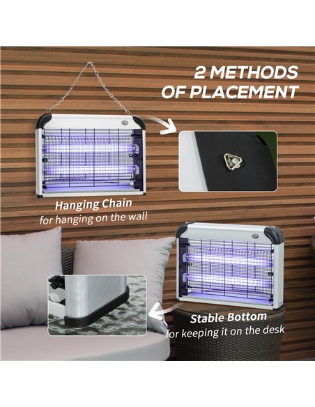 Outsunny Wall Hanging 20W Electric Insect Killer, Fly & Mosquito Zapper, Bug Zapper, Silver 849-010V70SR - pic 98188 | FastDaddyshop