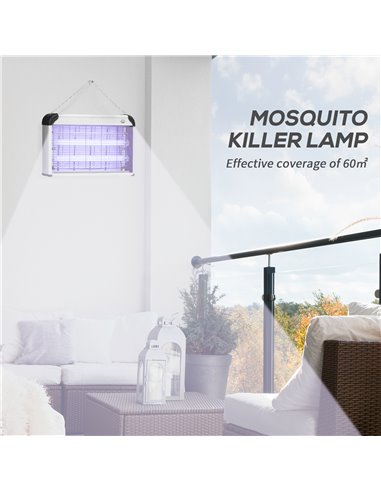 Outsunny Electric Insect Killer, 30W, Free Standing or Wall Hanging, Fly Mosquito Zapper, 60m2 Coverage, Silver 849-012V70SR