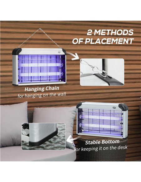 Outsunny Electric Insect Killer, 30W, Free Standing or Wall Hanging, Fly Mosquito Zapper, 60m2 Coverage, Silver 849-012V70SR - pic 98197 | FastDaddyshop