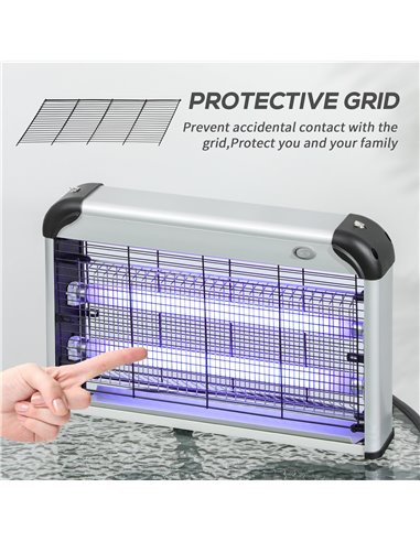 Outsunny Electric Insect Killer, 30W, Free Standing or Wall Hanging, Fly Mosquito Zapper, 60m2 Coverage, Silver 849-012V70SR