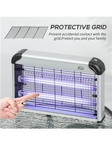 Outsunny Electric Insect Killer, 30W, Free Standing or Wall Hanging, Fly Mosquito Zapper, 60m2 Coverage, Silver 849-012V70SR - pic 98198 | FastDaddyshop