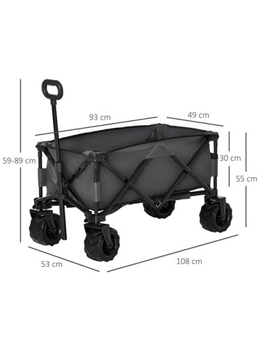 Outsunny Festival Trolley Garden Cart Folding Metal Frame, 93L x 49W x 30Hcm, 70Kg, for Outdoor Trips, Garden, Festival, Dark Gr