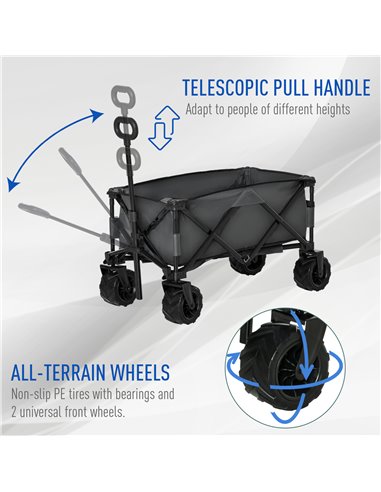 Outsunny Festival Trolley Garden Cart Folding Metal Frame, 93L x 49W x 30Hcm, 70Kg, for Outdoor Trips, Garden, Festival, Dark Gr